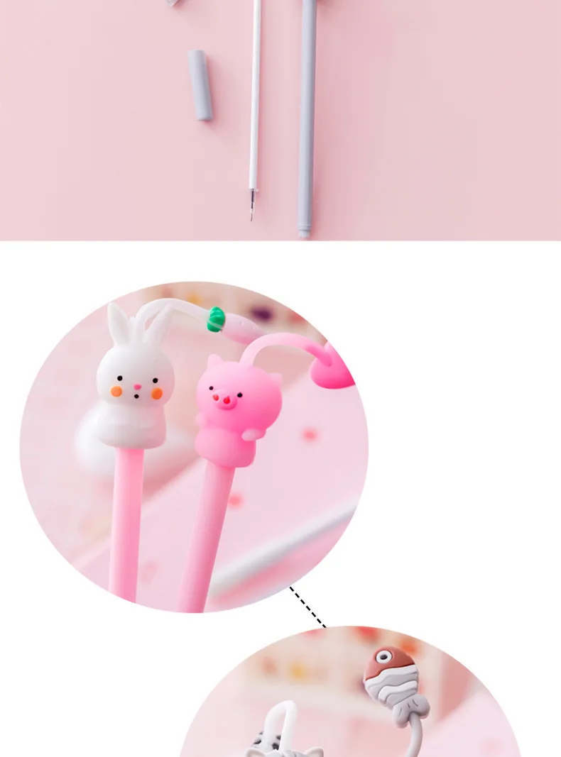 20Pcs/Lot Kawaii Cat Pig Rabbit Mouse Gel Pens Cute Animal Black Gel Ink Pen Student School Stationery Office Supplies Gift
