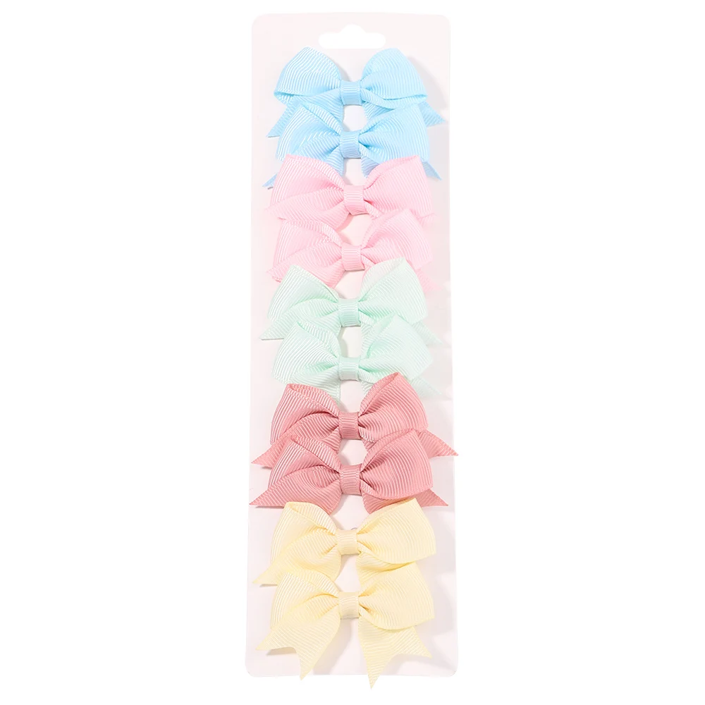 10Pcs/Set New Solid Ribbon Bowknot Hair Clips For Cute Baby Girls Handmade Bows Hairpin Barrettes Headwear Kids Hair Accessories