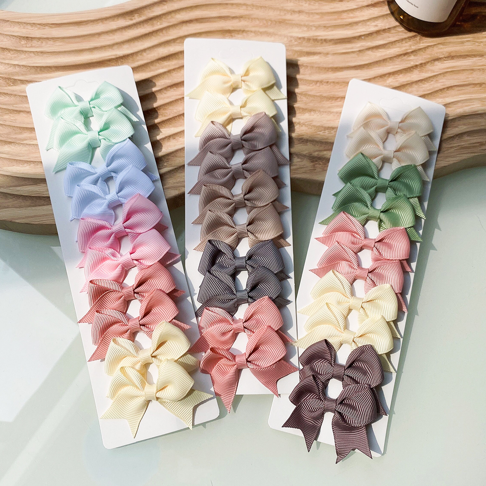 10Pcs/Set New Solid Ribbon Bowknot Hair Clips For Cute Baby Girls Handmade Bows Hairpin Barrettes Headwear Kids Hair Accessories