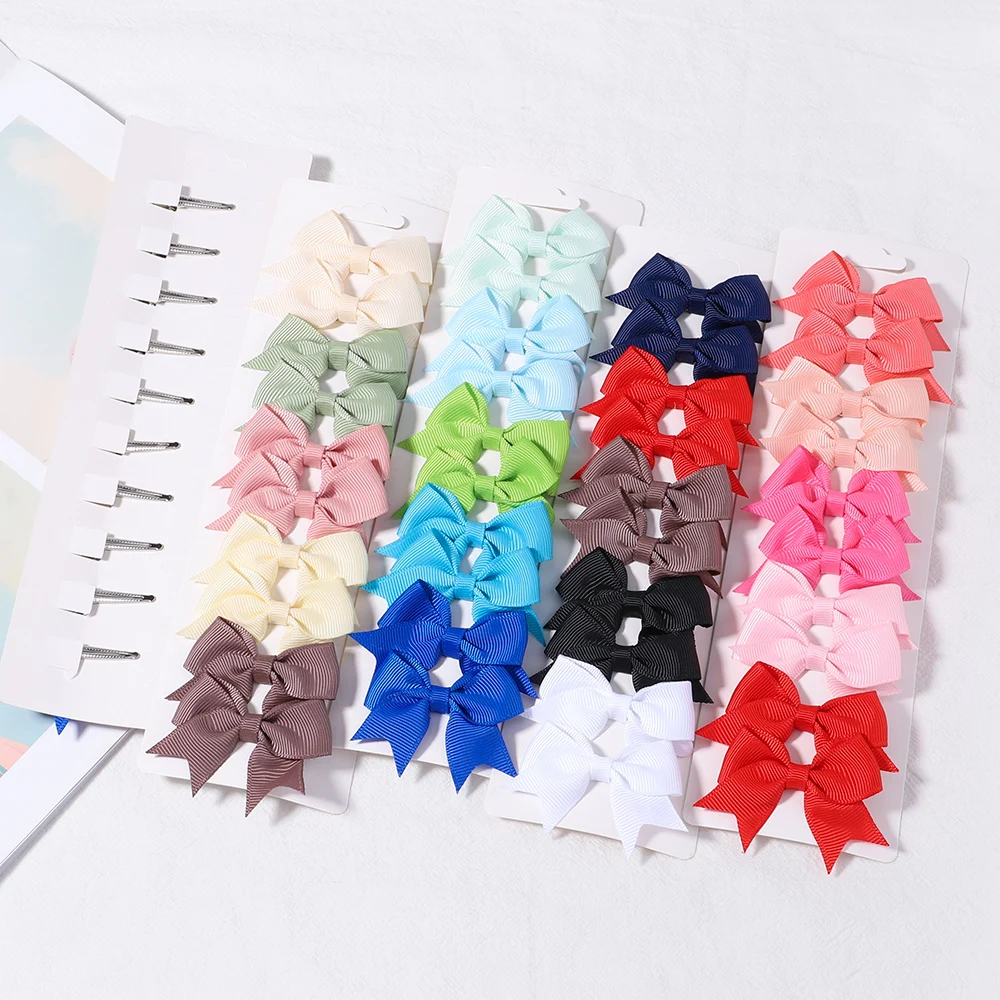 10Pcs/Set New Solid Ribbon Bowknot Hair Clips For Cute Baby Girls Handmade Bows Hairpin Barrettes Headwear Kids Hair Accessories