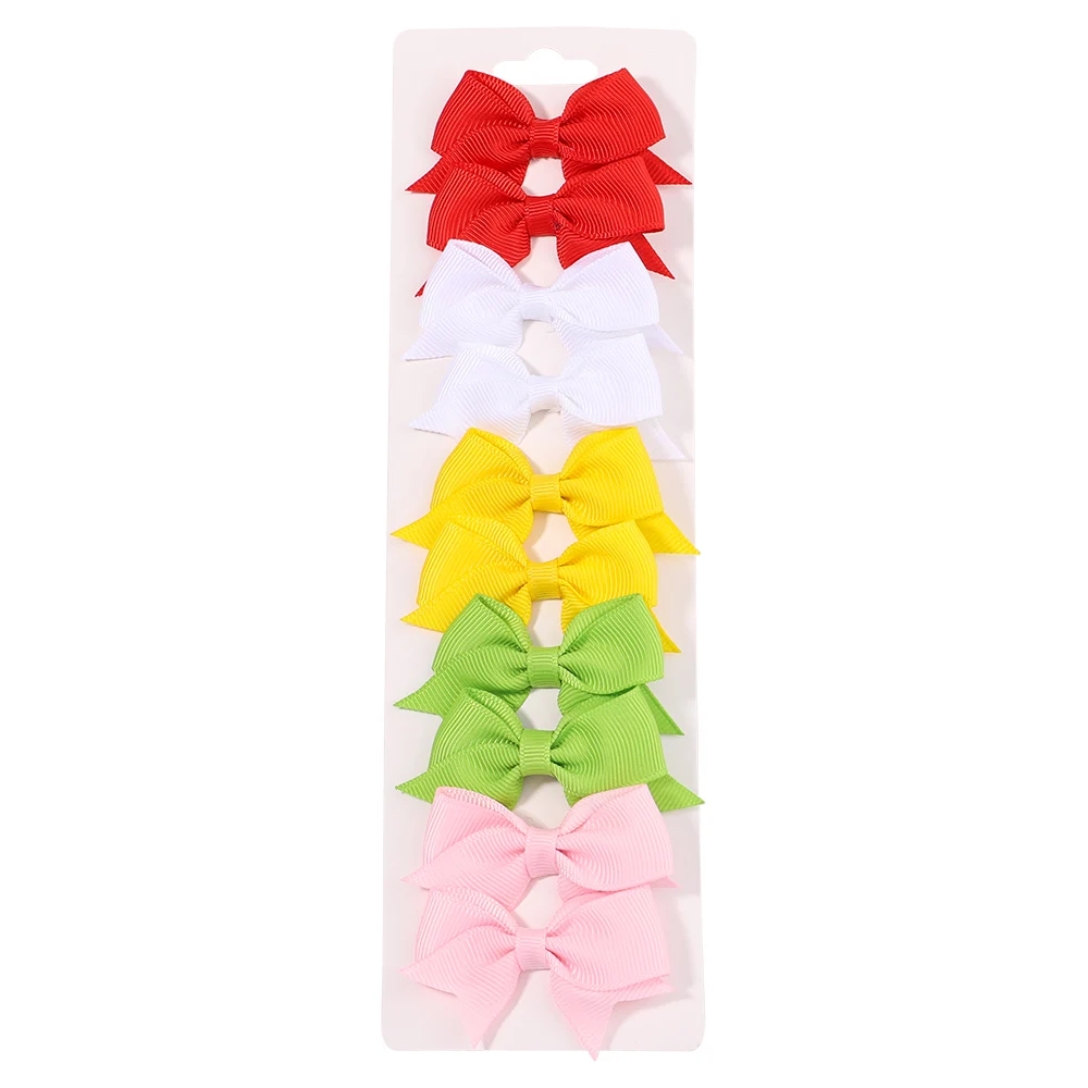 10Pcs/Set New Solid Ribbon Bowknot Hair Clips For Cute Baby Girls Handmade Bows Hairpin Barrettes Headwear Kids Hair Accessories