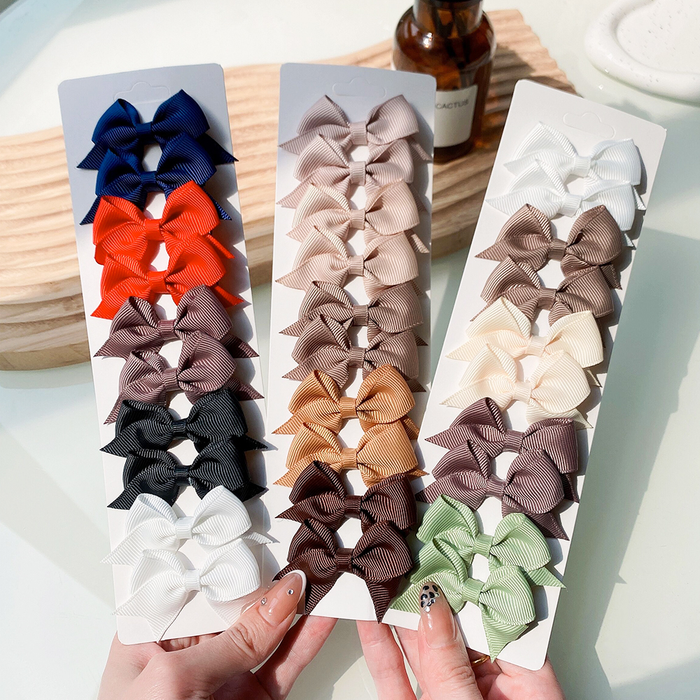 10Pcs/Set New Solid Ribbon Bowknot Hair Clips For Cute Baby Girls Handmade Bows Hairpin Barrettes Headwear Kids Hair Accessories