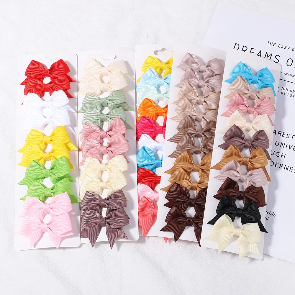 10Pcs/Set New Solid Ribbon Bowknot Hair Clips For Cute Baby Girls Handmade Bows Hairpin Barrettes Headwear Kids Hair Accessories