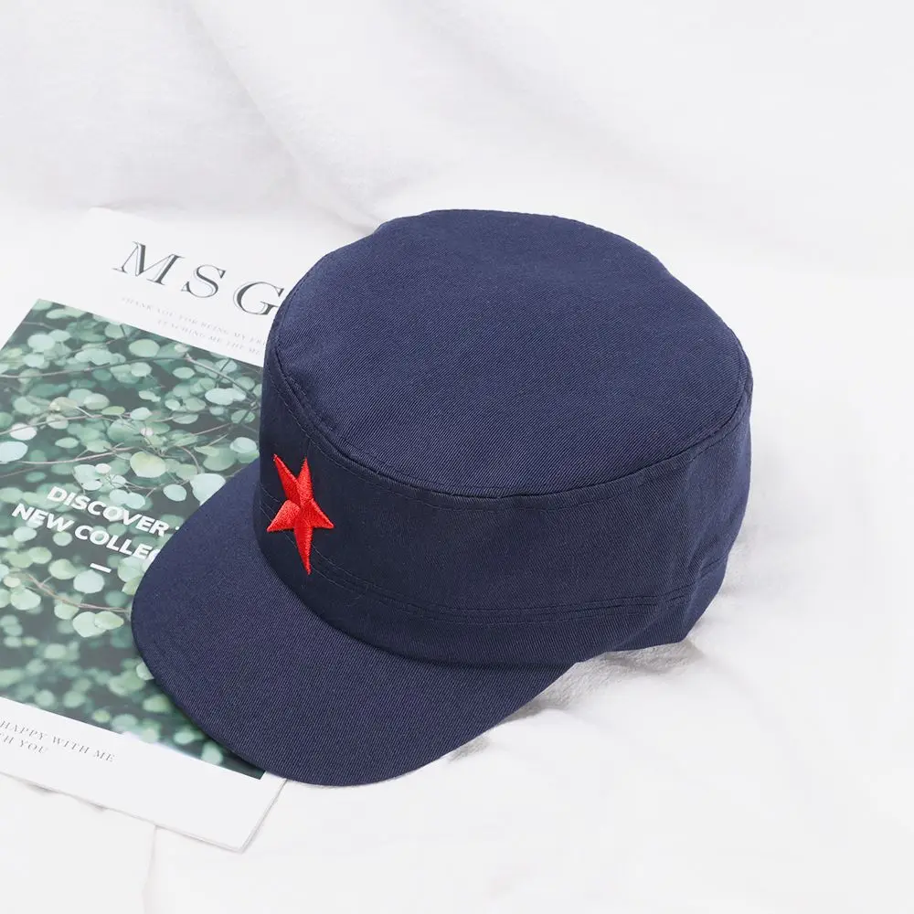 Unisex Cotton Men Cap Spring Summer Beach Outdoor Street Street Cool Church Sunhat Flat Top Hat With Red Star Dropshipping