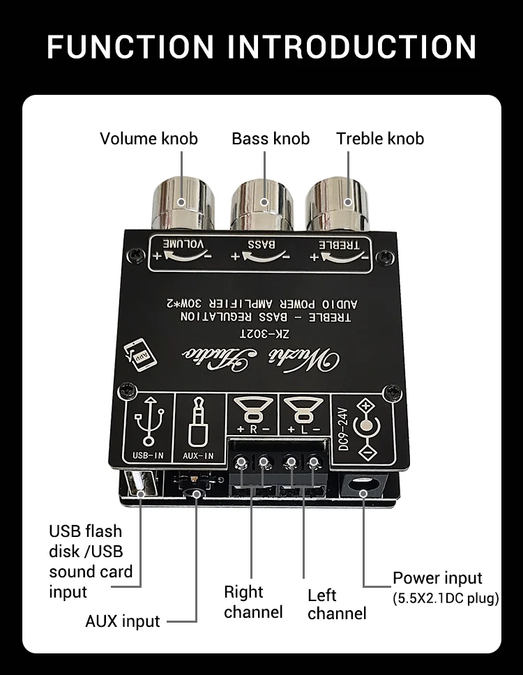 Mini Bluetooth 5.1 DC 9-24V Audio Digital Power Amplifier Board Module 2.1 Channel 2.0 Stereo Dual Channel 30W*2 15W*2+30W
