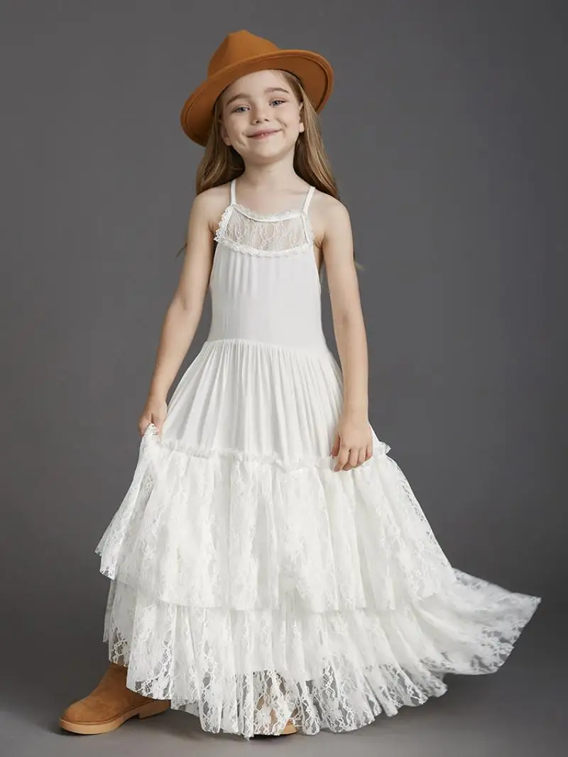 Summer Girls Lace Cotton Bohemia Long Dresses Baby Kids Flower Wedding Princess Party Dress Vestidos Costume Children Clothing