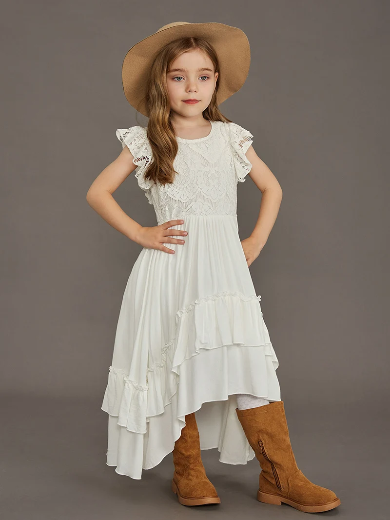 Summer Girls Lace Cotton Bohemia Long Dresses Baby Kids Flower Wedding Princess Party Dress Vestidos Costume Children Clothing