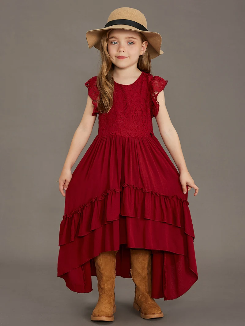 Summer Girls Lace Cotton Bohemia Long Dresses Baby Kids Flower Wedding Princess Party Dress Vestidos Costume Children Clothing