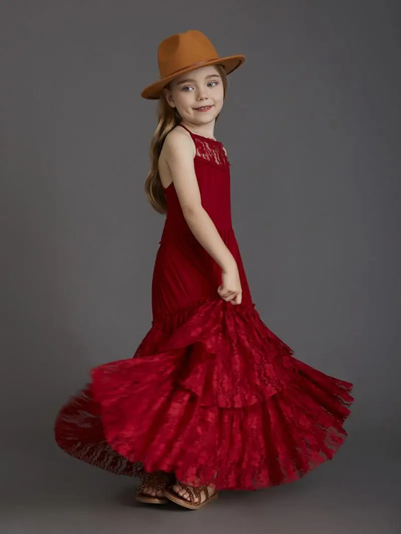Summer Girls Lace Cotton Bohemia Long Dresses Baby Kids Flower Wedding Princess Party Dress Vestidos Costume Children Clothing