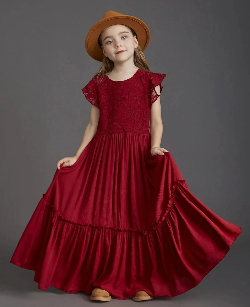 Summer Girls Lace Cotton Bohemia Long Dresses Baby Kids Flower Wedding Princess Party Dress Vestidos Costume Children Clothing