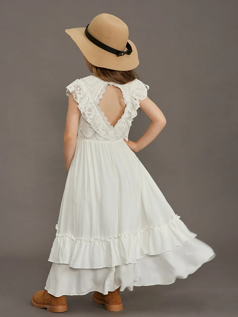 Summer Girls Lace Cotton Bohemia Long Dresses Baby Kids Flower Wedding Princess Party Dress Vestidos Costume Children Clothing