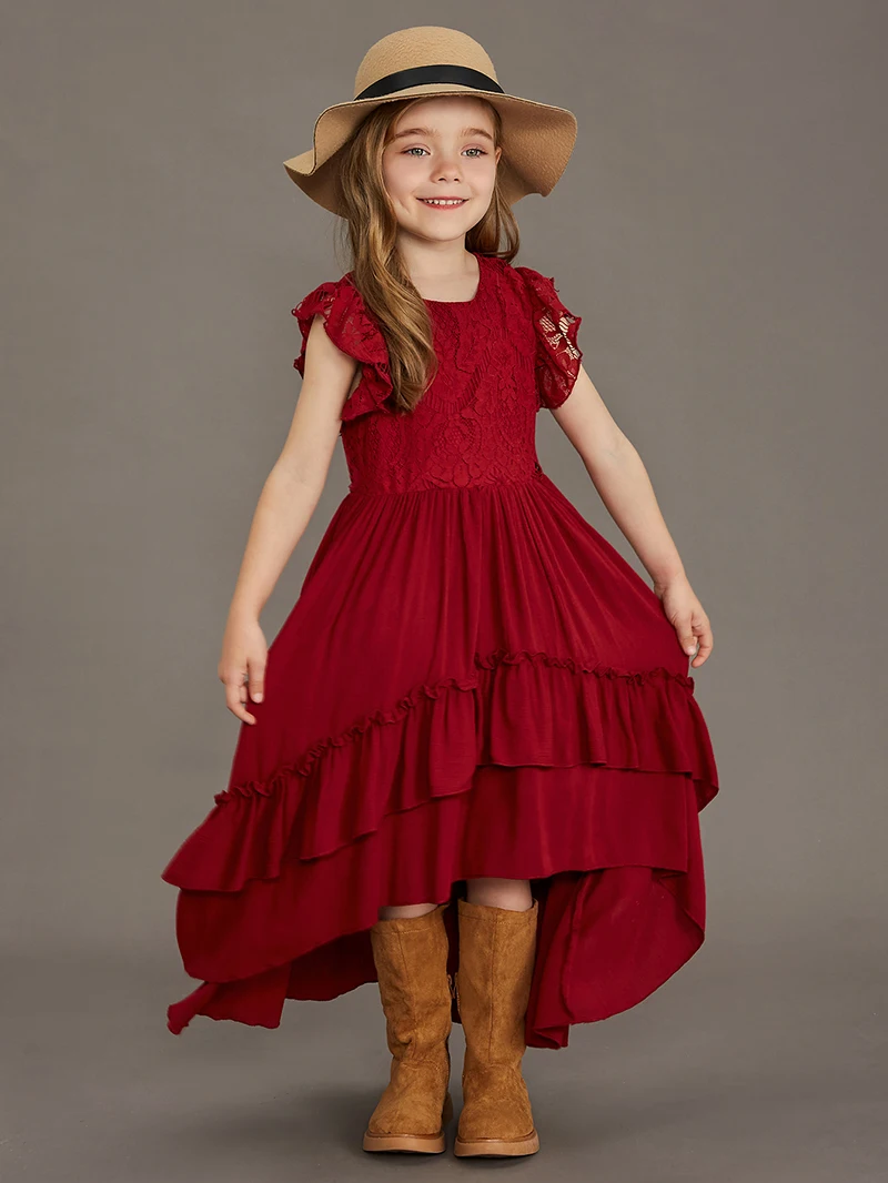 Summer Girls Lace Cotton Bohemia Long Dresses Baby Kids Flower Wedding Princess Party Dress Vestidos Costume Children Clothing