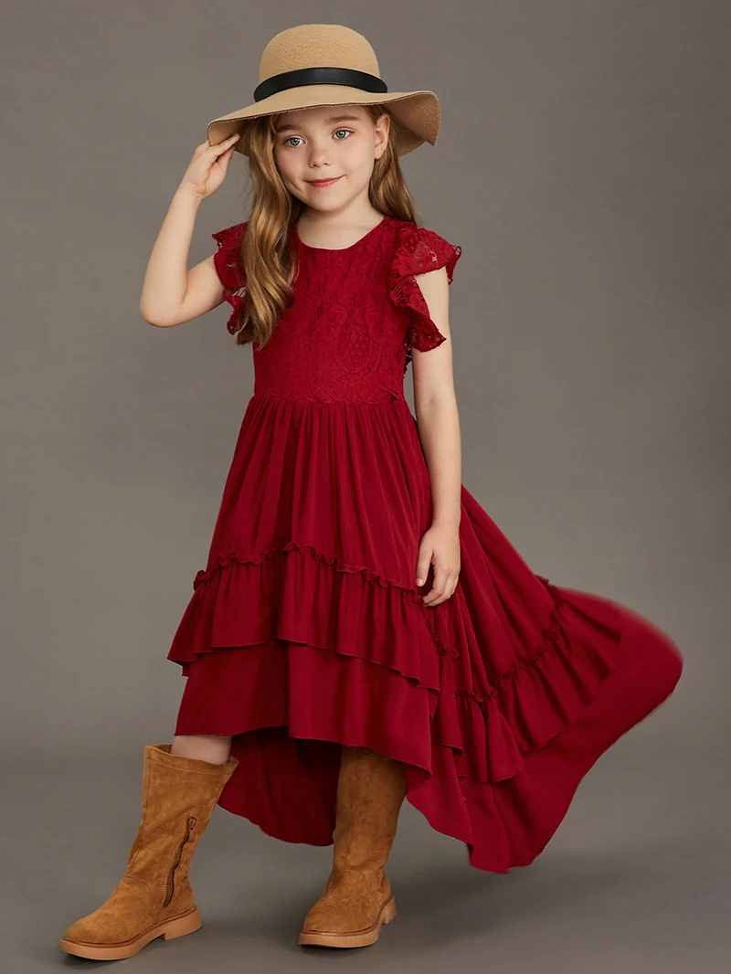 Summer Girls Lace Cotton Bohemia Long Dresses Baby Kids Flower Wedding Princess Party Dress Vestidos Costume Children Clothing