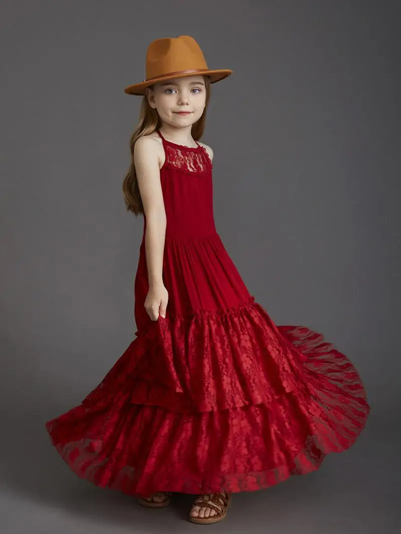 Summer Girls Lace Cotton Bohemia Long Dresses Baby Kids Flower Wedding Princess Party Dress Vestidos Costume Children Clothing