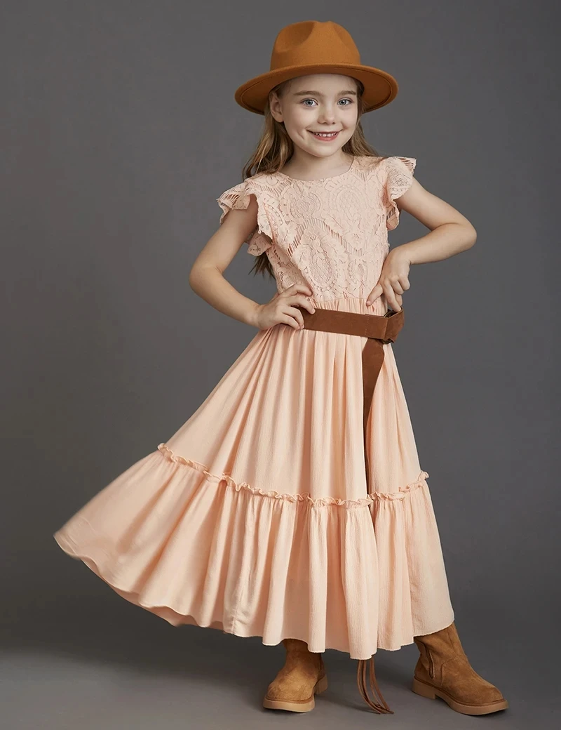 Summer Girls Lace Cotton Bohemia Long Dresses Baby Kids Flower Wedding Princess Party Dress Vestidos Costume Children Clothing