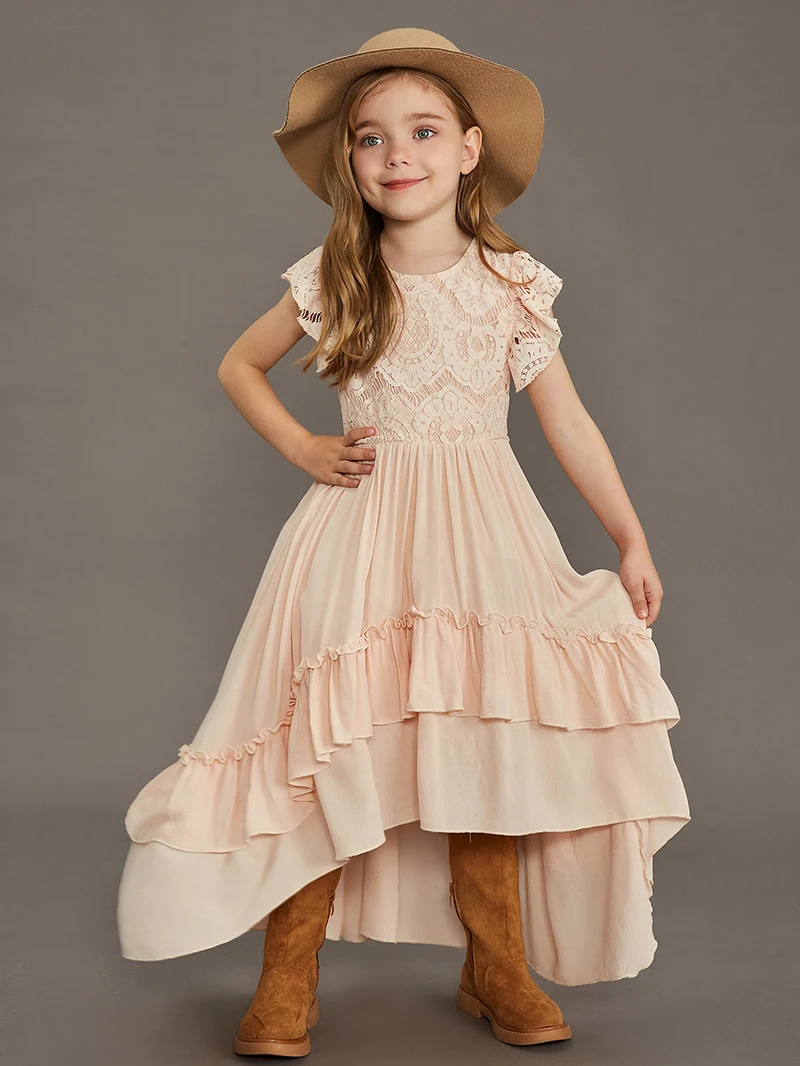 Summer Girls Lace Cotton Bohemia Long Dresses Baby Kids Flower Wedding Princess Party Dress Vestidos Costume Children Clothing