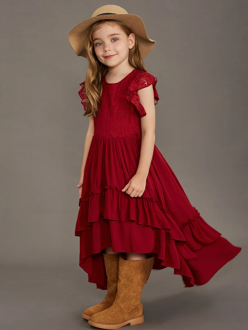 Summer Girls Lace Cotton Bohemia Long Dresses Baby Kids Flower Wedding Princess Party Dress Vestidos Costume Children Clothing