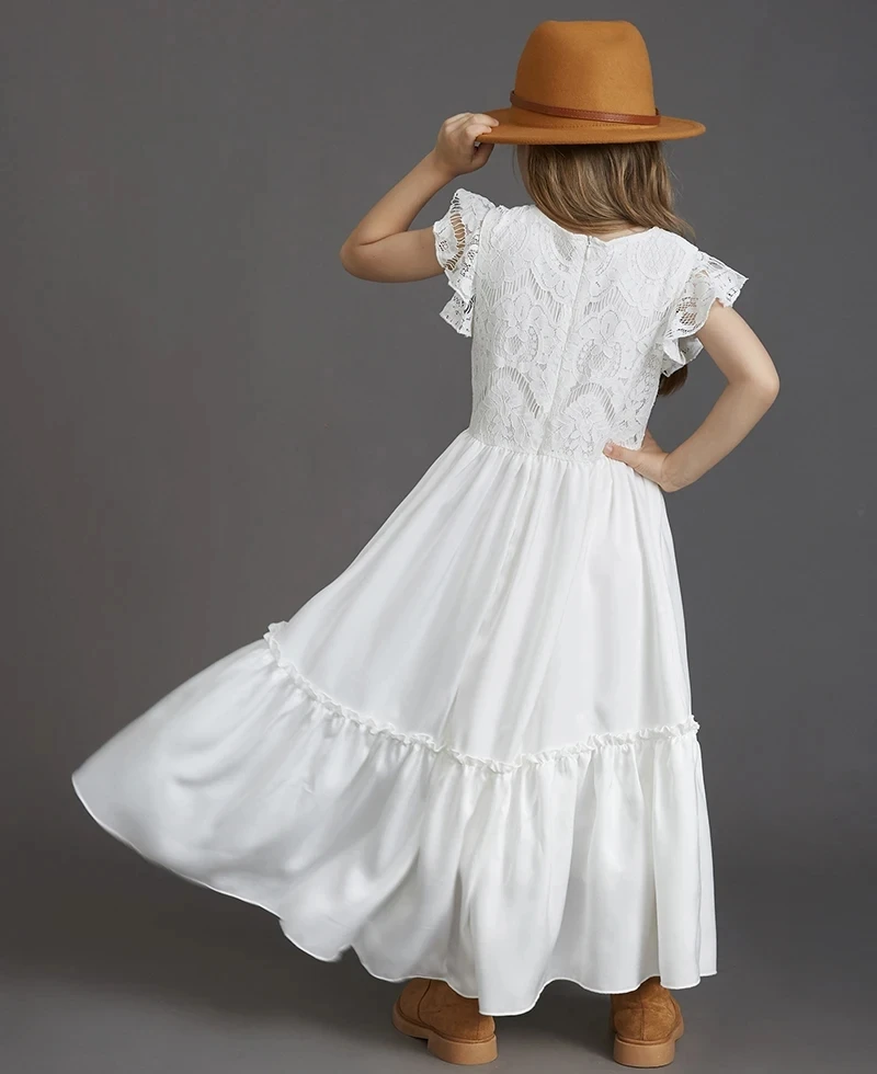 Summer Girls Lace Cotton Bohemia Long Dresses Baby Kids Flower Wedding Princess Party Dress Vestidos Costume Children Clothing
