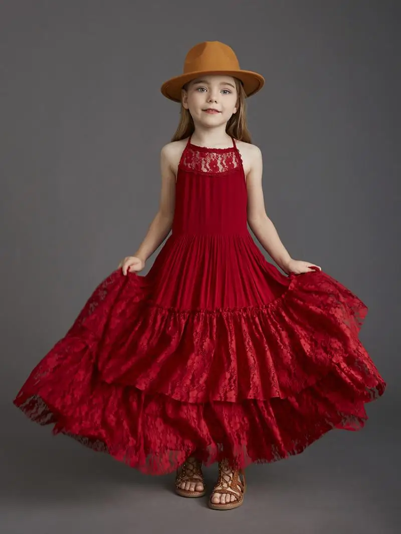 Summer Girls Lace Cotton Bohemia Long Dresses Baby Kids Flower Wedding Princess Party Dress Vestidos Costume Children Clothing
