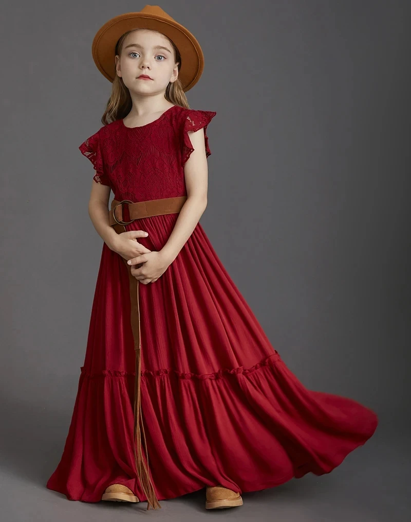 Summer Girls Lace Cotton Bohemia Long Dresses Baby Kids Flower Wedding Princess Party Dress Vestidos Costume Children Clothing