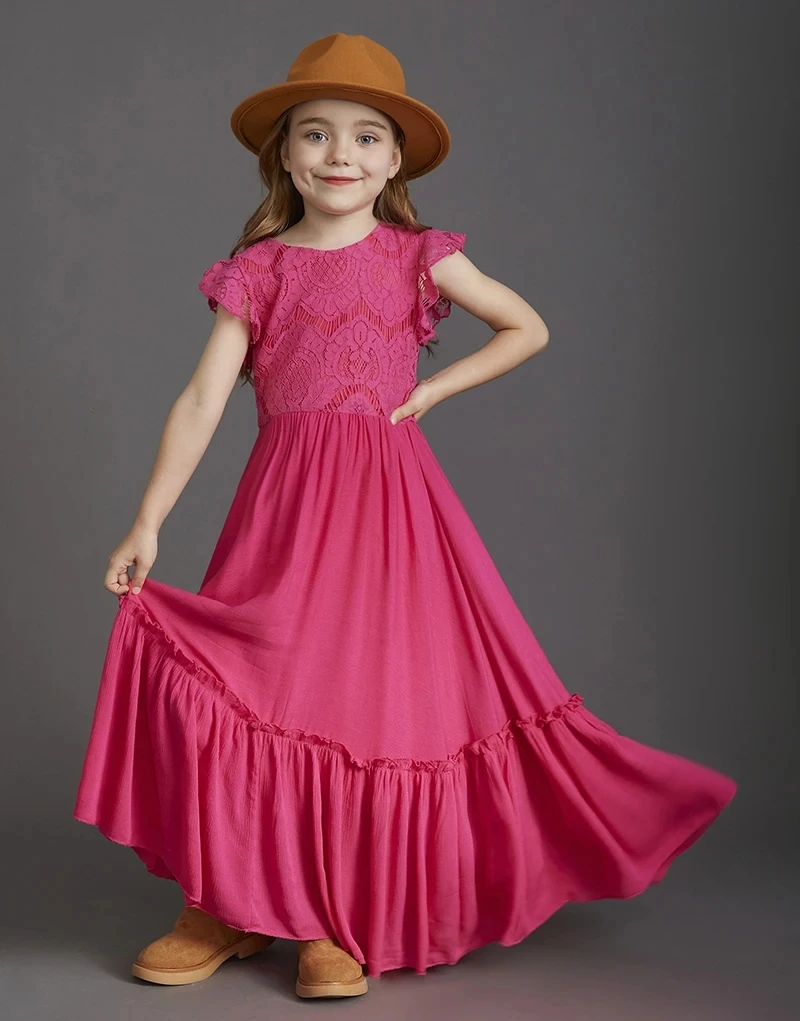 Summer Girls Lace Cotton Bohemia Long Dresses Baby Kids Flower Wedding Princess Party Dress Vestidos Costume Children Clothing