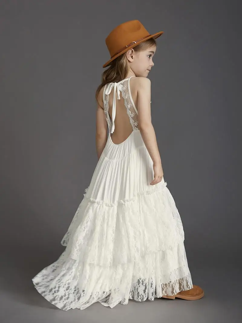 Summer Girls Lace Cotton Bohemia Long Dresses Baby Kids Flower Wedding Princess Party Dress Vestidos Costume Children Clothing