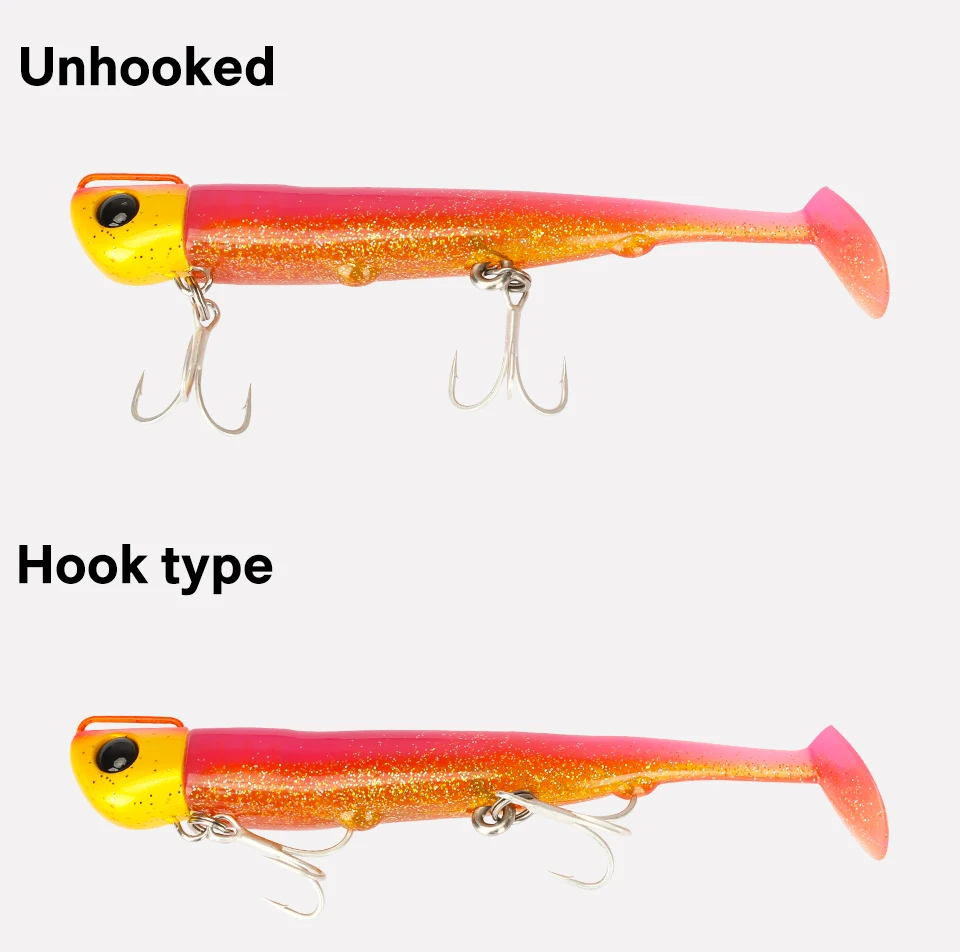 TSURINOYA 110mm 35g Long Casting Jig Head T Tail Soft Lure Set 2pcs Tail Flounder Seabass Fishing Lure Sinking Large Baits