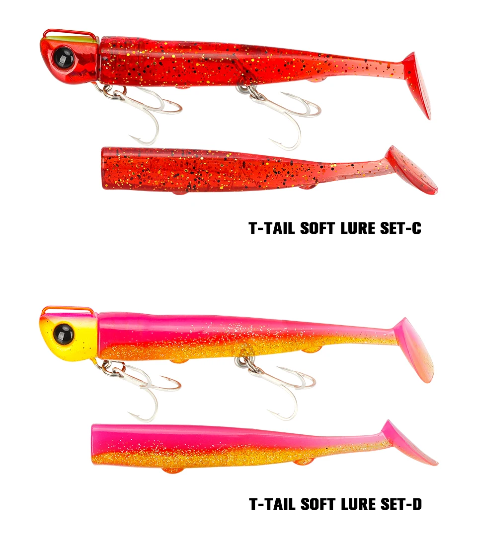 TSURINOYA 110mm 35g Long Casting Jig Head T Tail Soft Lure Set 2pcs Tail Flounder Seabass Fishing Lure Sinking Large Baits