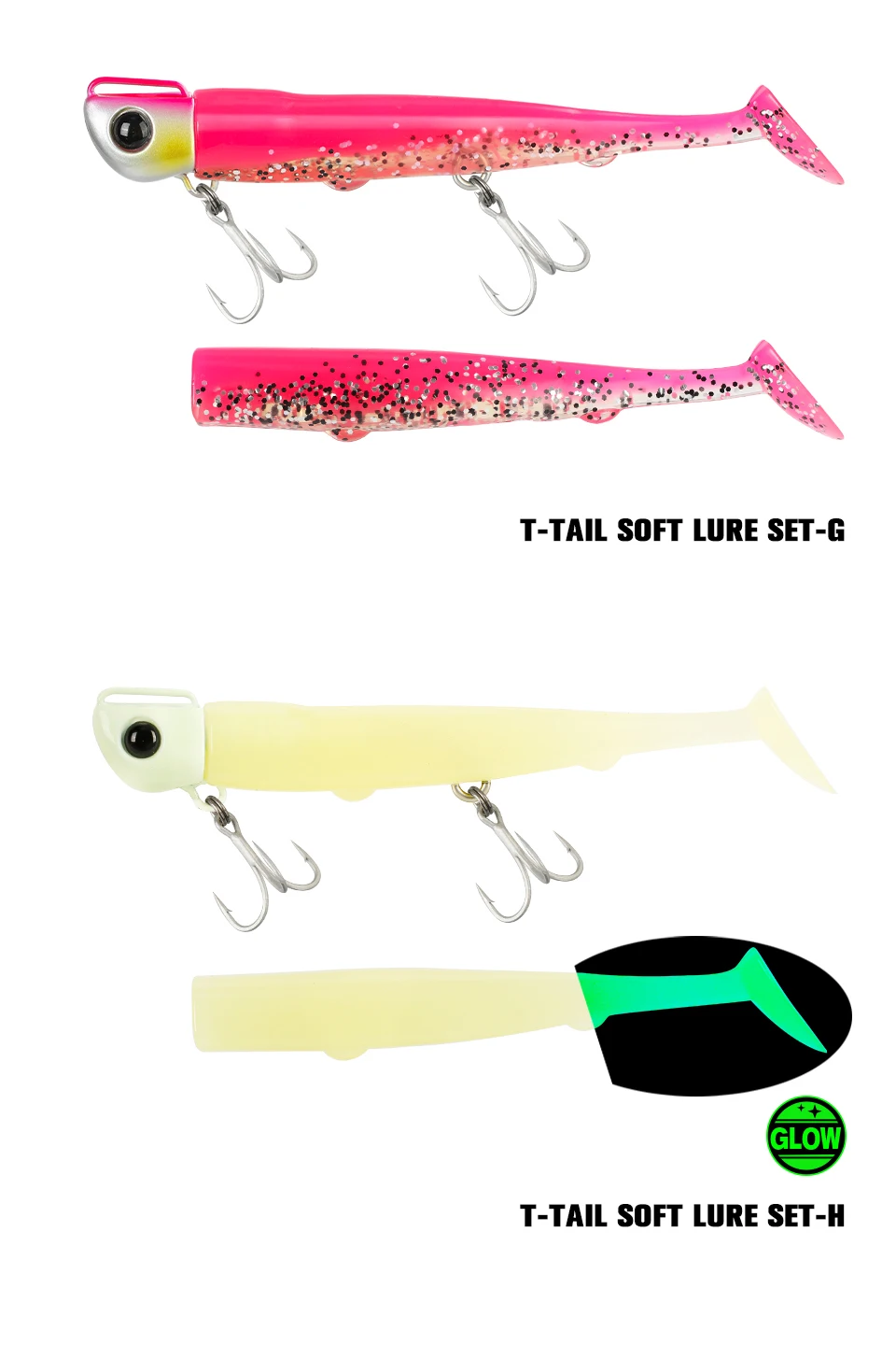 TSURINOYA 110mm 35g Long Casting Jig Head T Tail Soft Lure Set 2pcs Tail Flounder Seabass Fishing Lure Sinking Large Baits