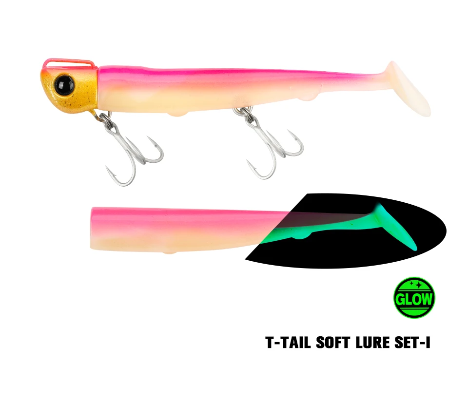 TSURINOYA 110mm 35g Long Casting Jig Head T Tail Soft Lure Set 2pcs Tail Flounder Seabass Fishing Lure Sinking Large Baits