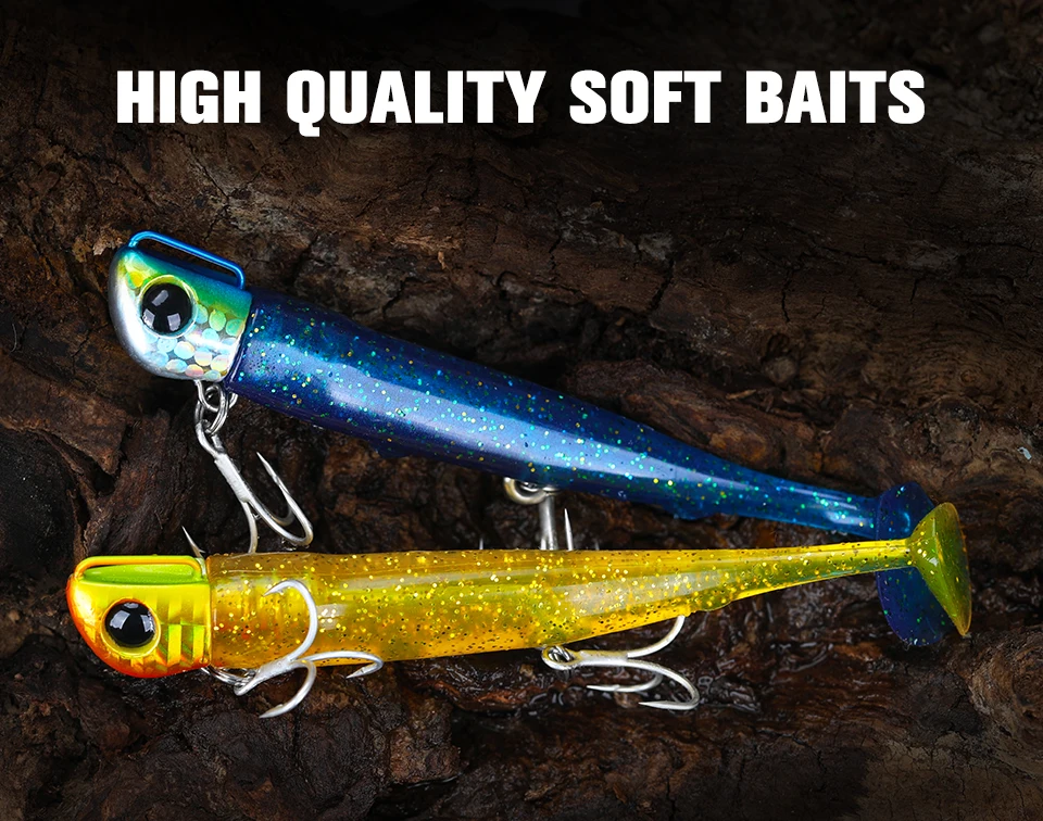 TSURINOYA 110mm 35g Long Casting Jig Head T Tail Soft Lure Set 2pcs Tail Flounder Seabass Fishing Lure Sinking Large Baits