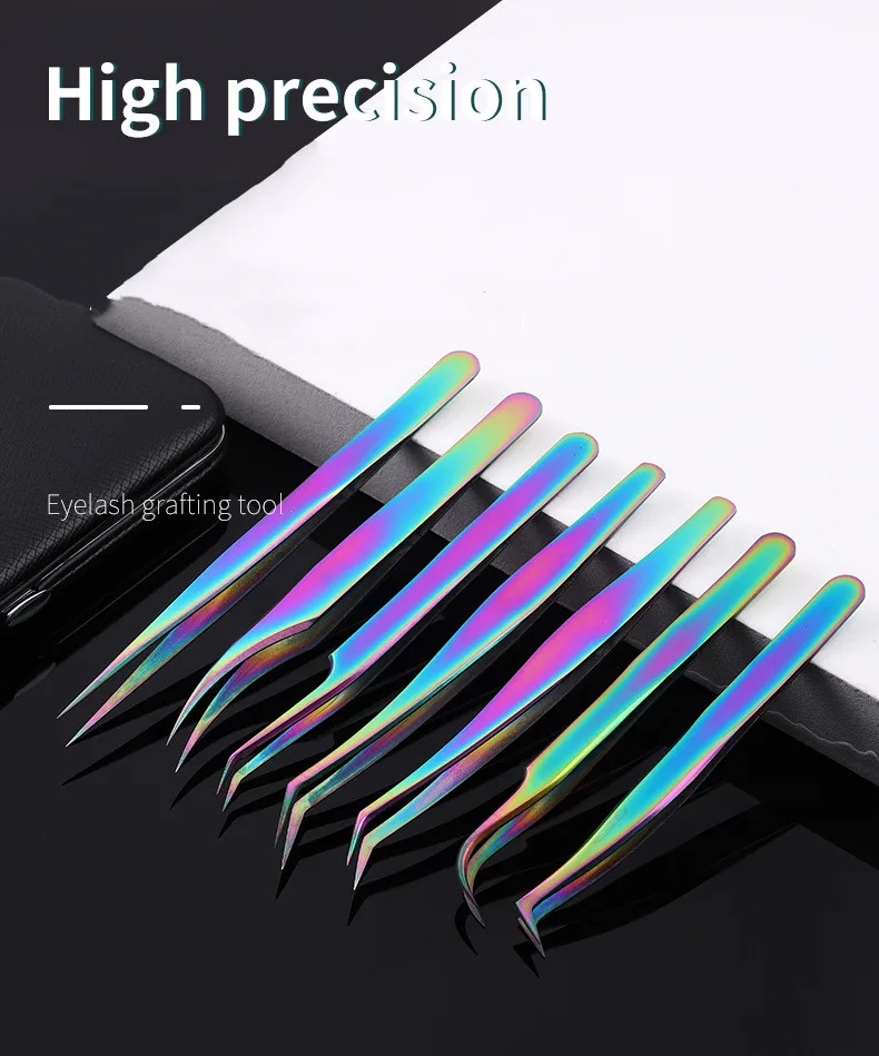 6PCS False Eyelash Tweezers Set For Fake Fan Lashes Extensions Planting Eyebrow Clip Eyelashes Tongs Makeup Nail Tools Kit