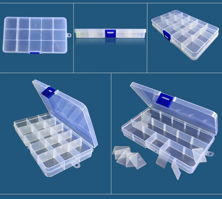 15 Grids Transparent Plastic Storage Organizer Compartment Adjustable Container Box For Jewelry Button Rectangle Box Case