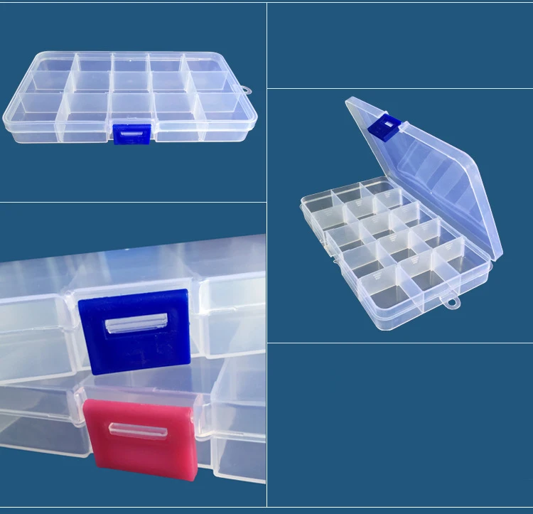 15 Grids Transparent Plastic Storage Organizer Compartment Adjustable Container Box For Jewelry Button Rectangle Box Case