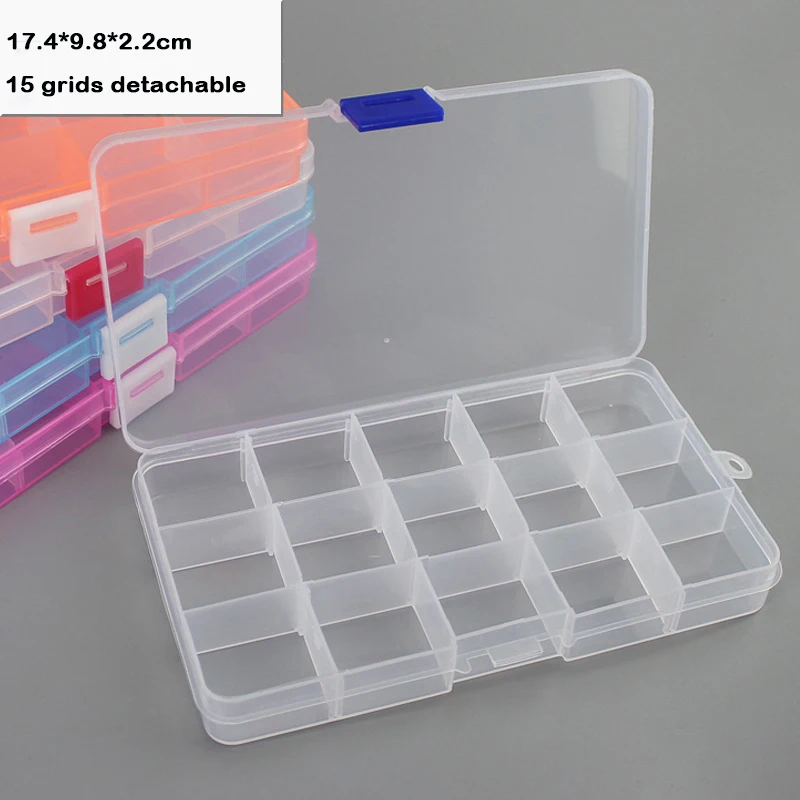 15 Grids Transparent Plastic Storage Organizer Compartment Adjustable Container Box For Jewelry Button Rectangle Box Case