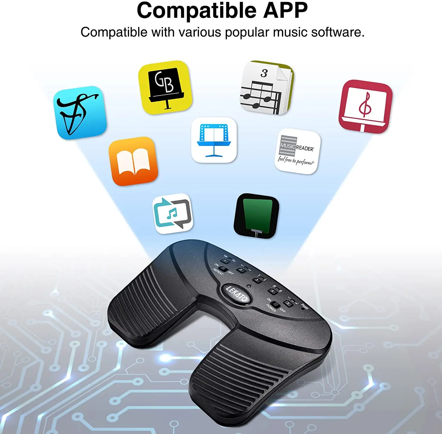 Lekato Bluetooth Page Music Turner Pedal Usb Rechargeable Wireless Page Turner Silent Foot Pedal for Ipad Iphone Tablet Laptop