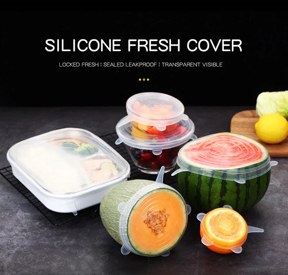 6 PCS Reusable Silicone Covers Caps Adaptable Silicone Lids For Cans Food Dishes Fresh-keeping Kitchen Accessories Utensils