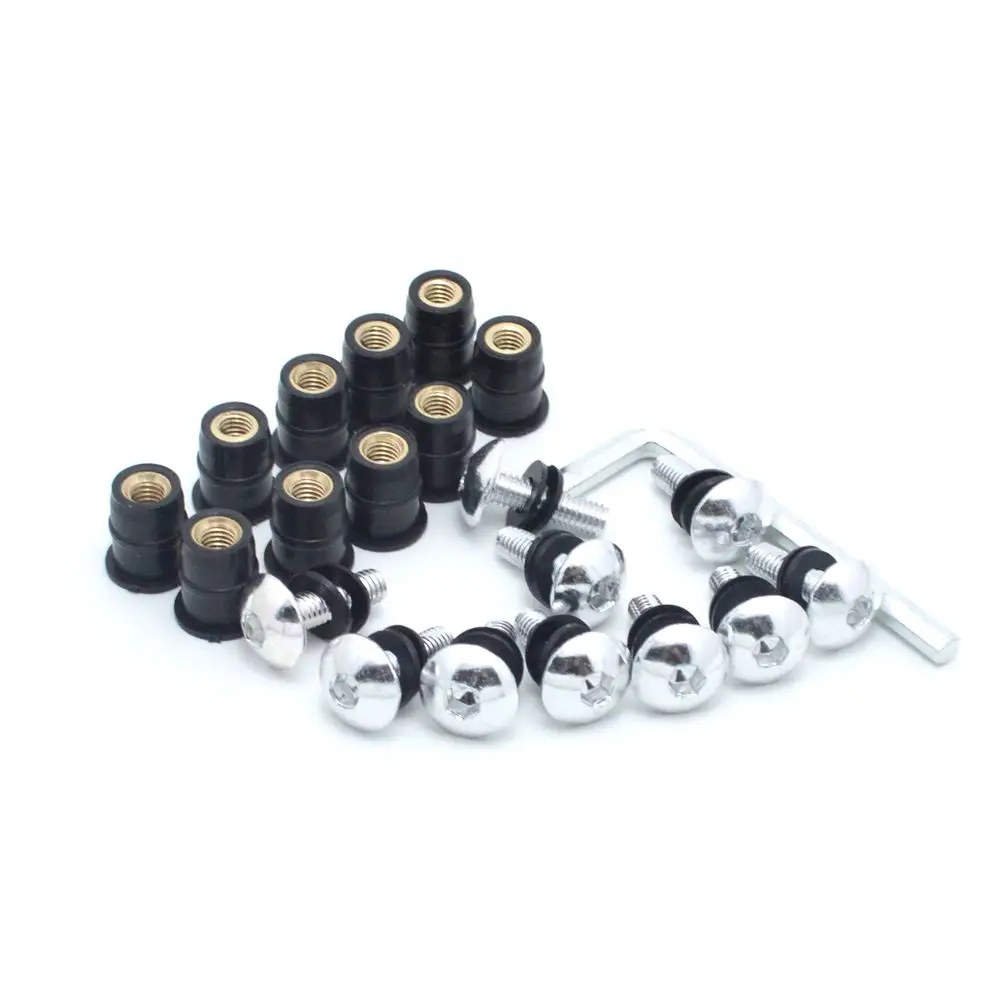 10pcs/Set Kit Motorcycle M5 16mm Metric Rubber Well Nuts Windscreen Fairing Cowl Anodized Aluminum Moto Screws Bolts