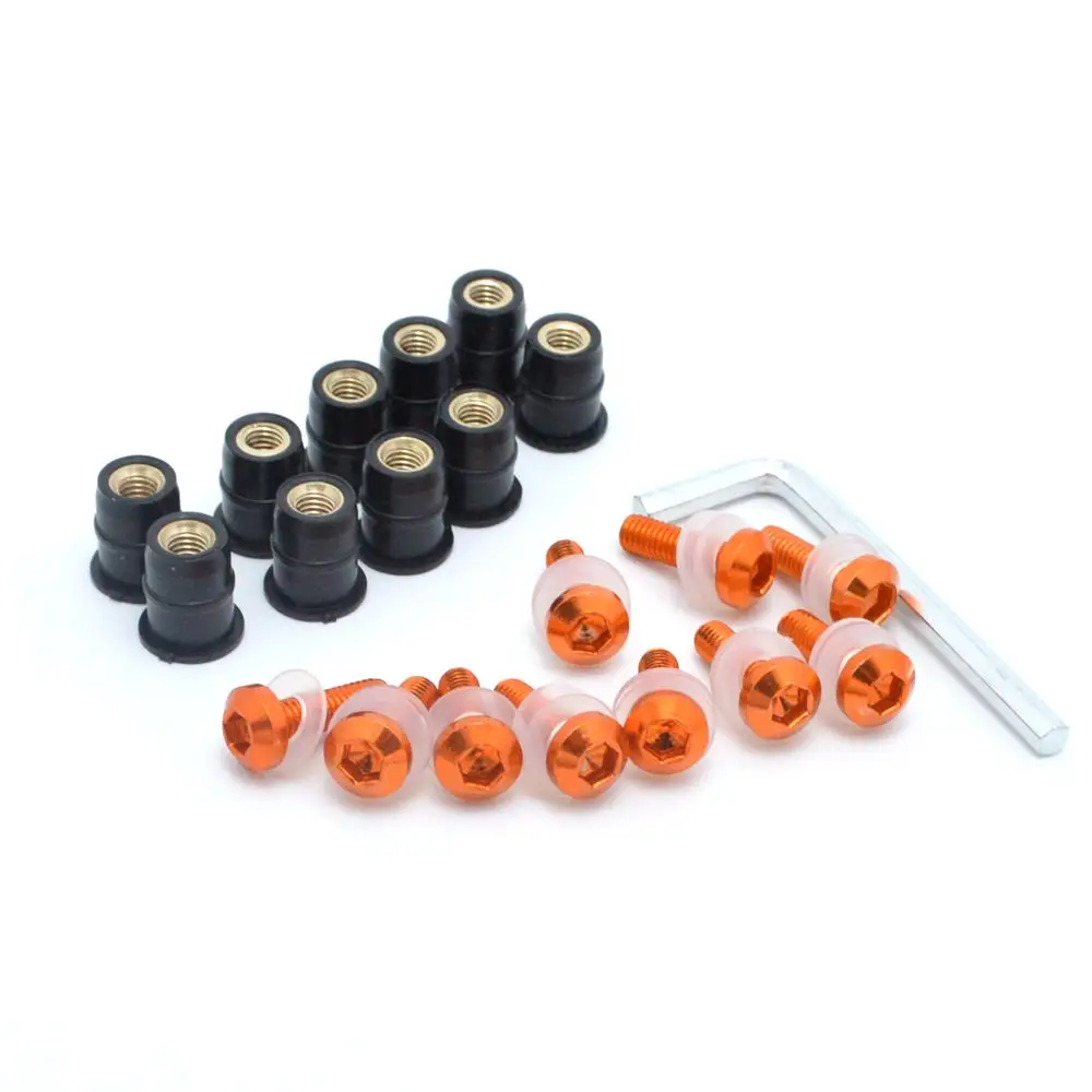 10pcs/Set Kit Motorcycle M5 16mm Metric Rubber Well Nuts Windscreen Fairing Cowl Anodized Aluminum Moto Screws Bolts