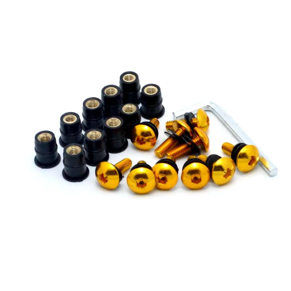 10pcs/Set Kit Motorcycle M5 16mm Metric Rubber Well Nuts Windscreen Fairing Cowl Anodized Aluminum Moto Screws Bolts