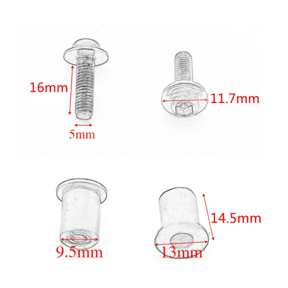 10pcs/Set Kit Motorcycle M5 16mm Metric Rubber Well Nuts Windscreen Fairing Cowl Anodized Aluminum Moto Screws Bolts