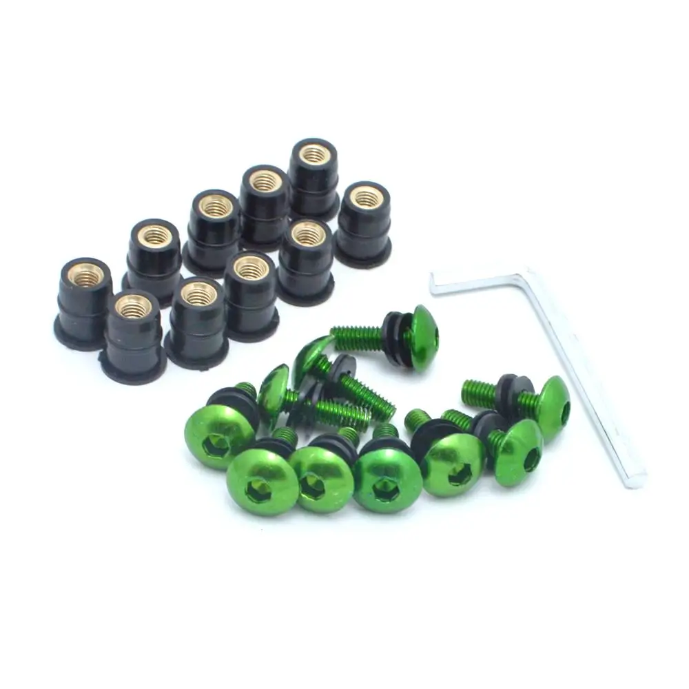 10pcs/Set Kit Motorcycle M5 16mm Metric Rubber Well Nuts Windscreen Fairing Cowl Anodized Aluminum Moto Screws Bolts