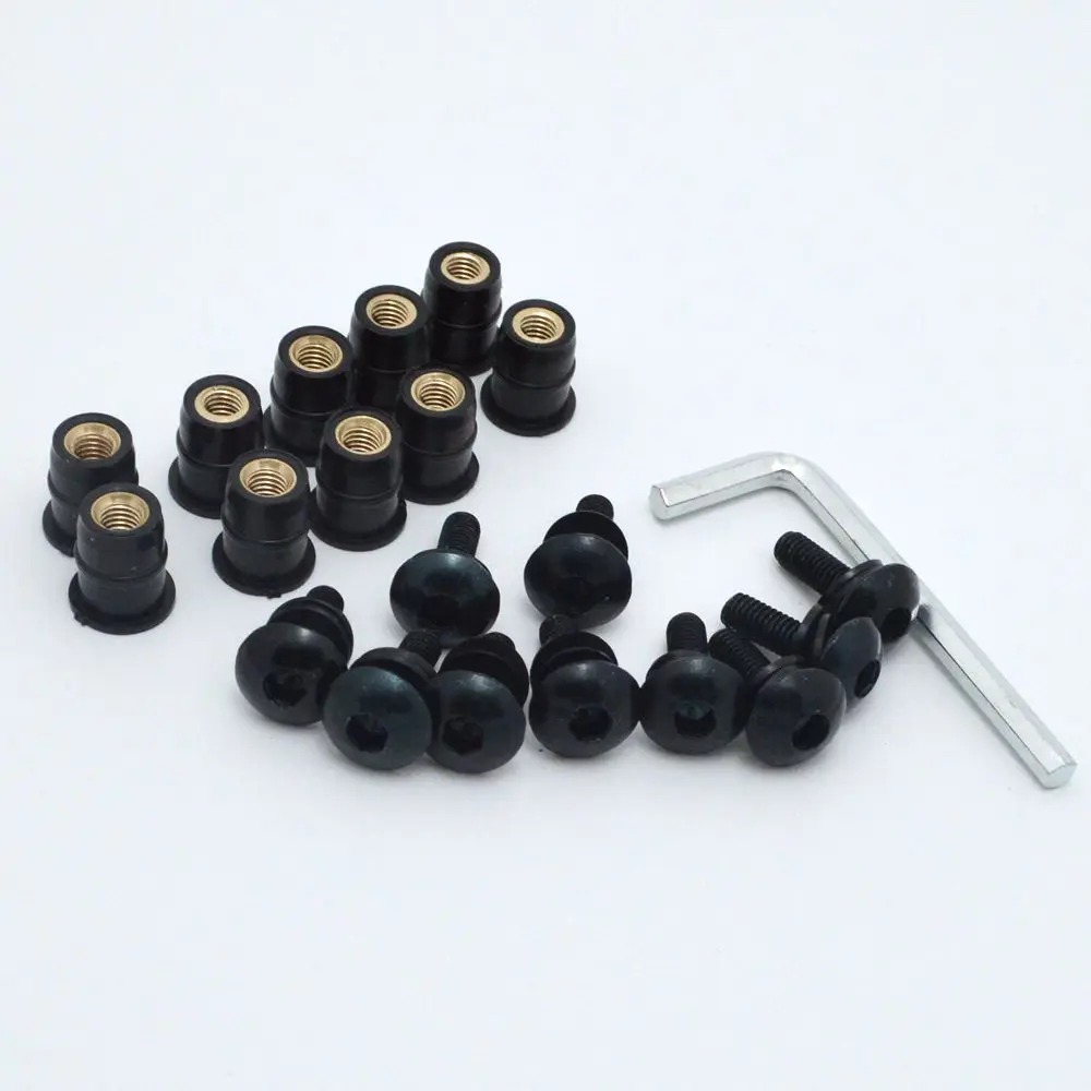 10pcs/Set Kit Motorcycle M5 16mm Metric Rubber Well Nuts Windscreen Fairing Cowl Anodized Aluminum Moto Screws Bolts