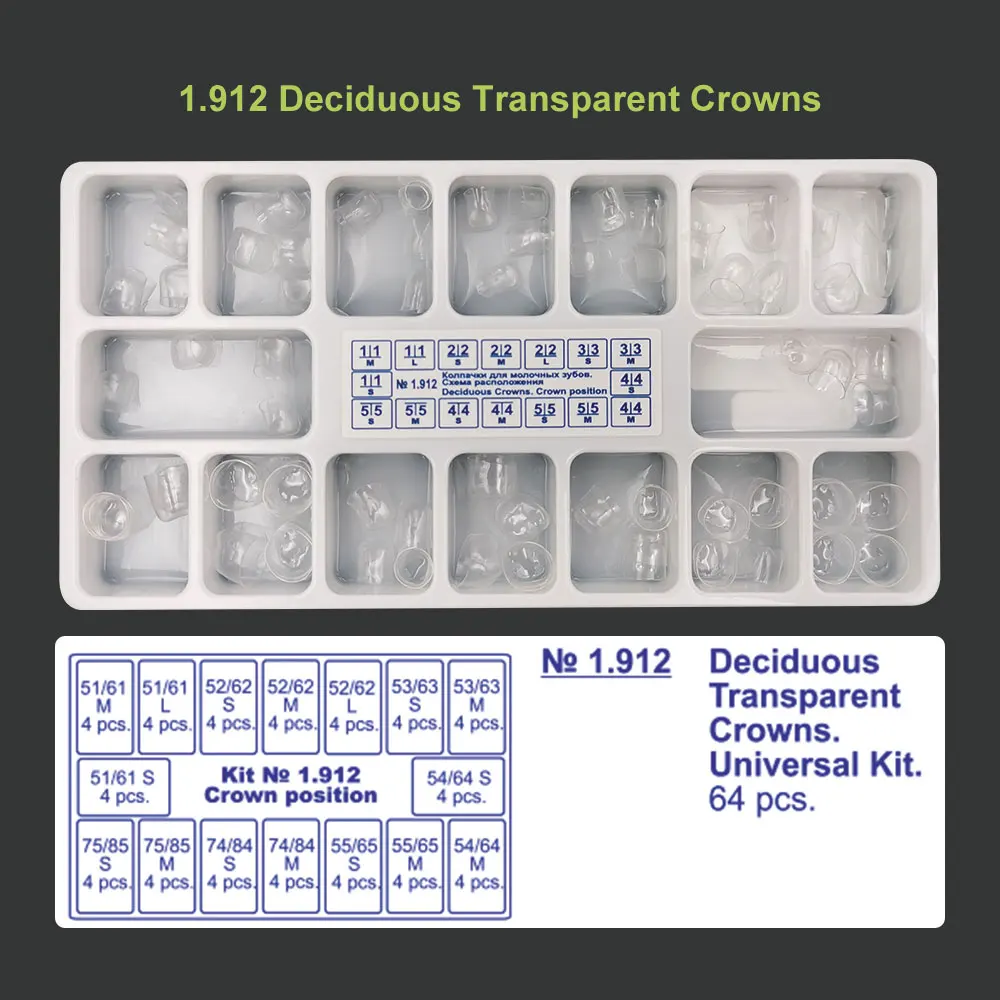 64pcs/box Dental Transparent Crowns Child Deciduous 1.912 Posterior and Anterior Teeth of Adult Dental Crowns Russia Russia