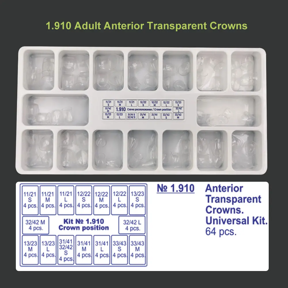 64pcs/box Dental Transparent Crowns Child Deciduous 1.912 Posterior and Anterior Teeth of Adult Dental Crowns Russia Russia