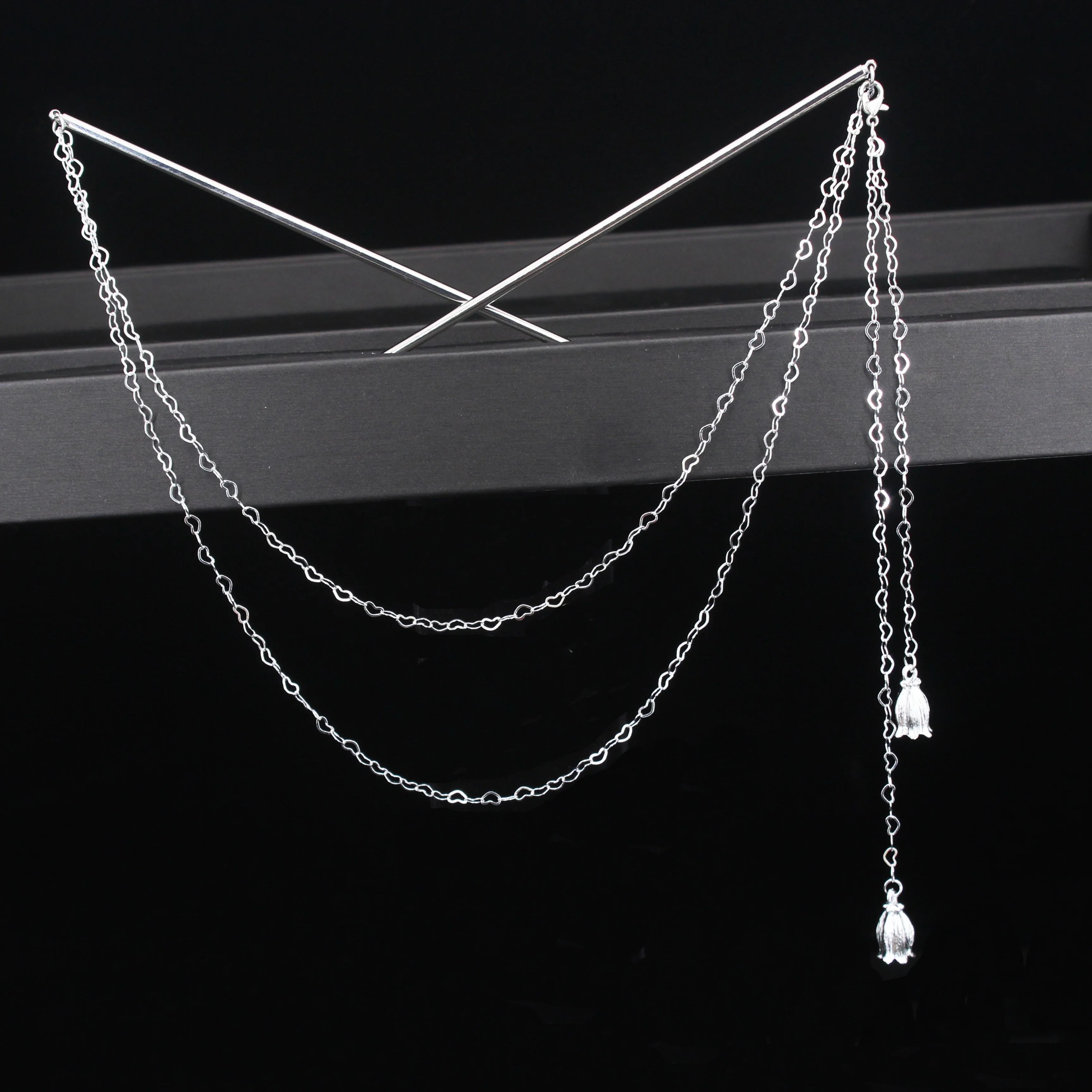 Double Chain Hair Fork Pearl Tassel Hair Stick Nunchaku Hairpin Chinese Style Retro Hair Accessories for Hanfu Tiaras Ornaments