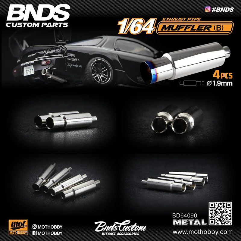 BNDS New 1/64 Metal Modified Parts Small Scale Exhaust Pipe Muffler Racing Style Pedal Set For Model Car Racing Vehicle Toy