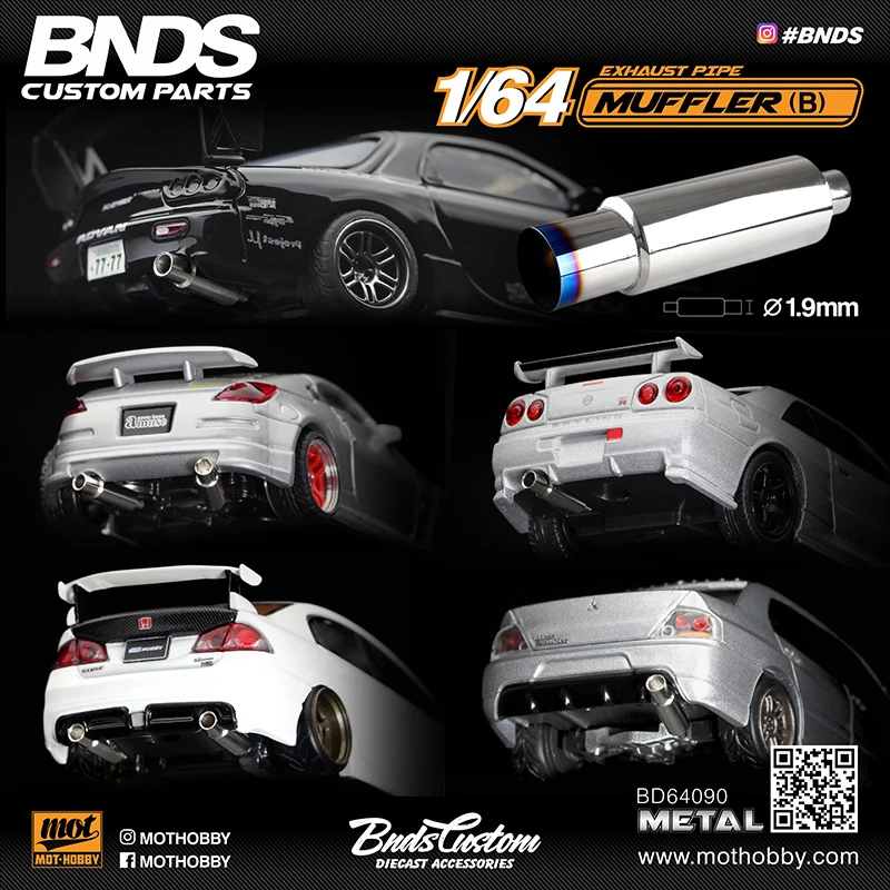 BNDS New 1/64 Metal Modified Parts Small Scale Exhaust Pipe Muffler Racing Style Pedal Set For Model Car Racing Vehicle Toy
