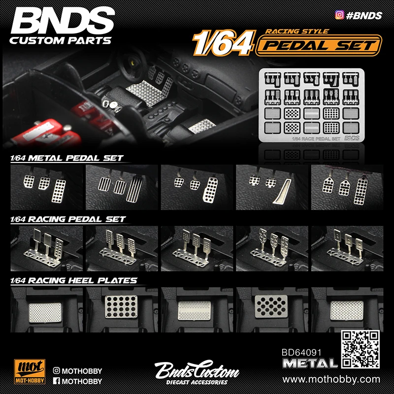 BNDS New 1/64 Metal Modified Parts Small Scale Exhaust Pipe Muffler Racing Style Pedal Set For Model Car Racing Vehicle Toy