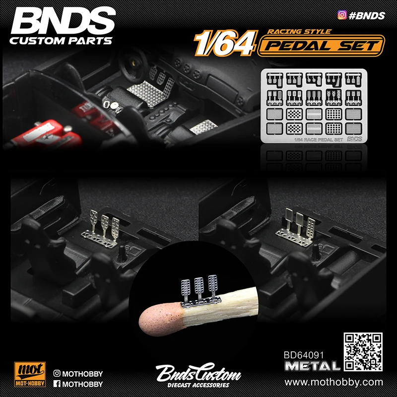 BNDS New 1/64 Metal Modified Parts Small Scale Exhaust Pipe Muffler Racing Style Pedal Set For Model Car Racing Vehicle Toy